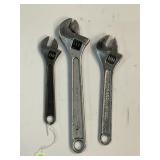 LOT OF 3 ADJUSTABLE WRENCHES