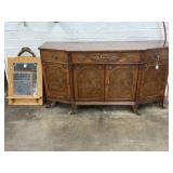 BURL WALNUT BUFFET SERVER WITH MIRRORS - 67" X 21"