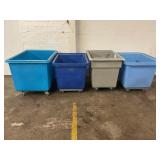 LOT OF 4 ROLL AROUND ASSORTED SIZE PLASTIC TOTES
