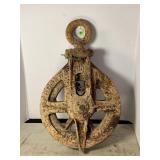 SAUERMAN BROTHERS LARGE METAL PULLEY - 24" TALL