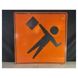 FLAGGER AHEAD METAL ROAD SIGN - 36" X 36"