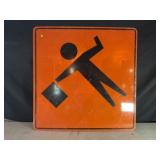 FLAGGER AHEAD METAL ROAD SIGN - 36" X 36"