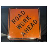 ROAD WORK AHEAD METAL ROAD SIGN - 48" X 48"