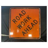 ROAD WORK AHEAD METAL ROAD SIGN - 48" X 48"
