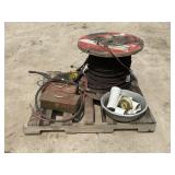 SKID OF HEAVY DUTY WIRE ROPE SPOOL, TOOLBOXES