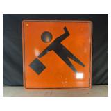 FLAGGER AHEAD METAL ROAD SIGN - 36" X 36"