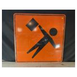 FLAGGER AHEAD METAL ROAD SIGN - 36" X 36"