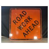 ROAD WORK AHEAD METAL ROAD SIGN - 48" X 48"
