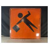 FLAGGER AHEAD METAL ROAD SIGN - 36" X 36"