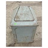 SOLAR ANTIQUE METAL TRASH CAN WITH FLIP TOP LID -