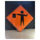 FLAGGER AHEAD METAL ROAD SIGN - 36" X 36"