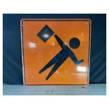 FLAGGER AHEAD METAL ROAD SIGN - 36" X 36"