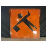 FLAGGER AHEAD METAL ROAD SIGN - 36" X 36"