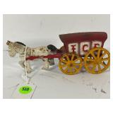 CAST IRON HORSE DRAWN ICE WAGON TOY - 7 1/2' LONG