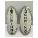LOT OF 2 SCHWINN BLACK OVER WHITE HEAD BADGE