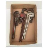 LOT OF 3 ADJUSTABLE PIPE WRENCHES - FULLER, RIGID