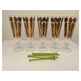 FIVE MID CENTURY MODERN FOOTED COCKTAIL GLASSES