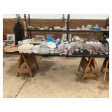 CONTENTS OF TABLE - KITCHEN ITEMS, GLASSWARE,