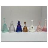 LOT OF 7 FENTON AND IMPERIAL ART GLASS BELLS