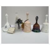 LOT OF 5 FENTON ART GLASS BELLS -SOME HAND PAINTED