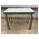 ANTIQUE PORCELAIN TOP TABLE WITH TWO BUILT IN