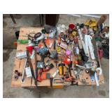 HUGE LOT OF ASSORTED TOOLS, GAS CANS, FUNNELS,