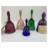 LOT OF 5 FENTON ART GLASS BELLS -SOME HAND PAINTED