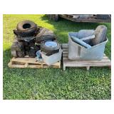 SKID OF LAWN MOTOR PARTS - MOTORS, TIRES, RIMS AND