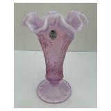 FENTON 7 1/2" NEW ROSE OPALESCENT VASE IN ORIGINAL