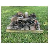 SKID OF AXES, CHICKEN WATERER, GEARBOX, HORSESHOES