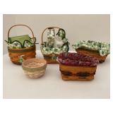 LOT OF 5 LONGABERGER BASKETS WITH LINERS AND TIE-