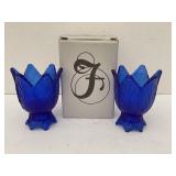 LOT OF TWO FENTON BLUE 2-WAY CANDLEHOLDERS WITH
