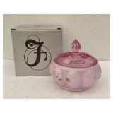 FENTON PINK CANDY BOX WITH LID HAND PAINTED AND