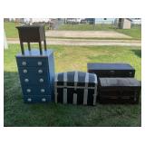LARGE LOT OF HUMPBACK STEAMER TRUNKS & FLAT TOP