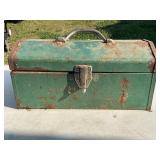 METAL TOOLBOX WITH CONTENTS - CHALK LINE, AXE