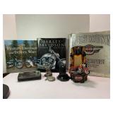 HARLEY DAVIDSON CANDLE, BOOKS, PLAYING CARDS,