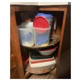 CONTENTS OF LAZY SUSAN IN KITCHEN - WATER PITCHER,