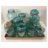 LOT OF ASSORTED BALL JARS - BLUE HALF GALLON &