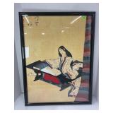 FRAMED PRINT OF MURASAKI SHIKIBU WRITING AT HER