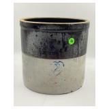 2 GALLON HEART PRIMITIVE STONEWARE CROCK