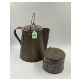 ANTIQUE TIN LUNCH PAIL WITH LID AND COFFEE POT
