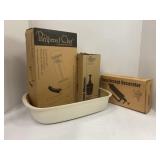 PAMPERED CHEF ITEMS - POTTERY DISH, COOKIE PRESS,