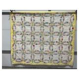 HAND STITCHED ANTIQUE WEDDING RING QUILT - 65" X