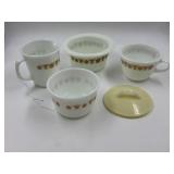 PYREX BUTTERFLY GOLD BUTER DISH, CREAM & SUGAR SET