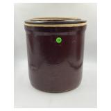 3 GALLON PRIMITIVE STONEWARE CROCK WITH LID