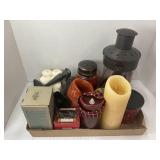 LARGE LOT OF CANDLES, CANDLE HOLDERS & MORE