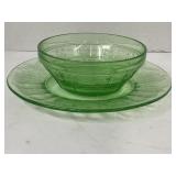 URANIUM GLASS BOWL & PLATE - GLOWS!