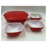 PYREX 515B & 410 RED HOSTESS CASSEROLE DISH WITH