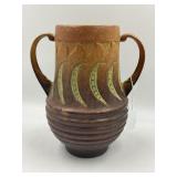1933 ROSEVILLE FALINE 2 HANDLED POTTERY VASE WITH