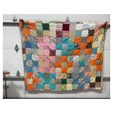 HAND STITCHED ANTIQUE PATCHWORK QUILT - 72" X 62"